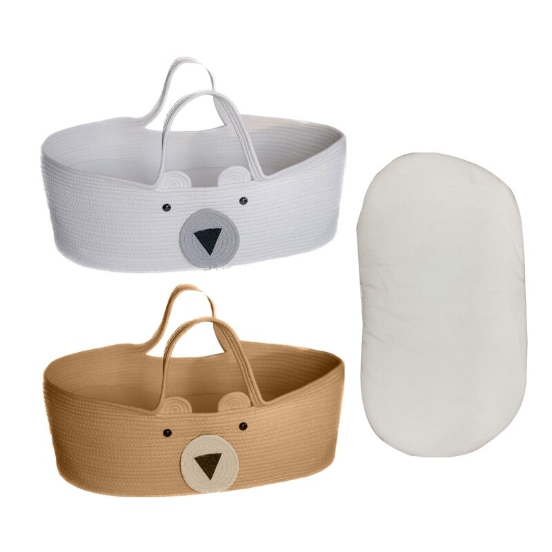 W3JF Portable Baby Cradle Excellent Cotton Nursery Baby Sleeping-Basket Brown/White